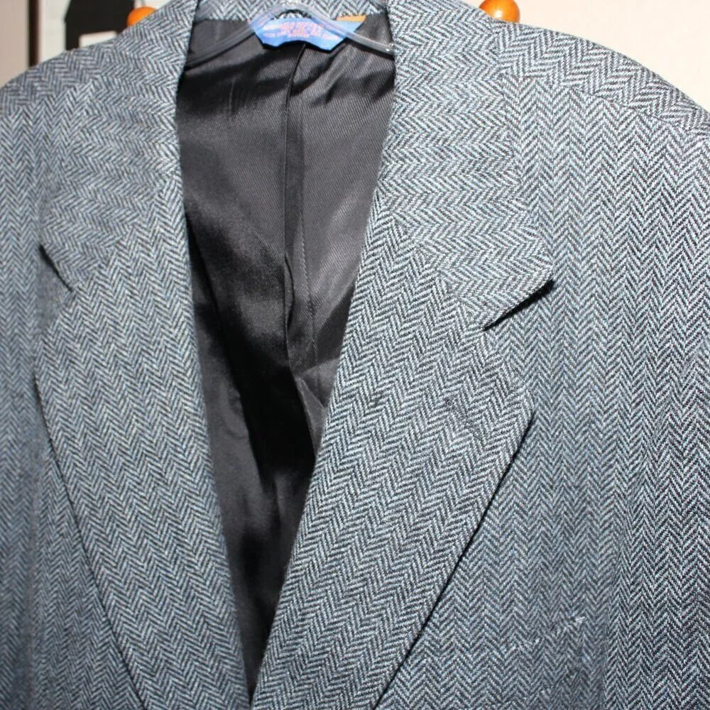 Pendleton Mens Navy Herringbone Wool Sport Coat Jacket Size 44L Long Western EUC
